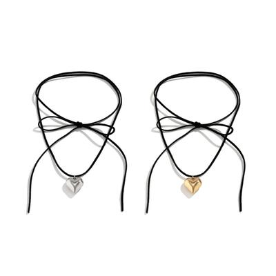 Adjustable Velvet Bowknot Choker Neck Tie Chain Fashion Heart Pendant Necklace Jewelry Elegant Clavicle Chain Necklace