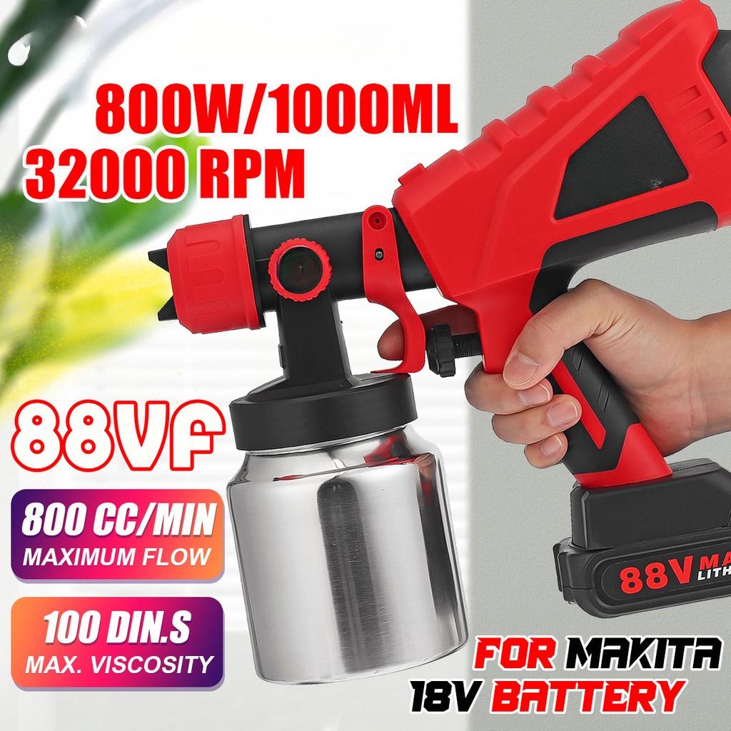 88V 1000ml Cordless Spray Gun 800W Electric Paint Sprayer High Power Spray Gun With Nozzles Flow Control For  18V Battery