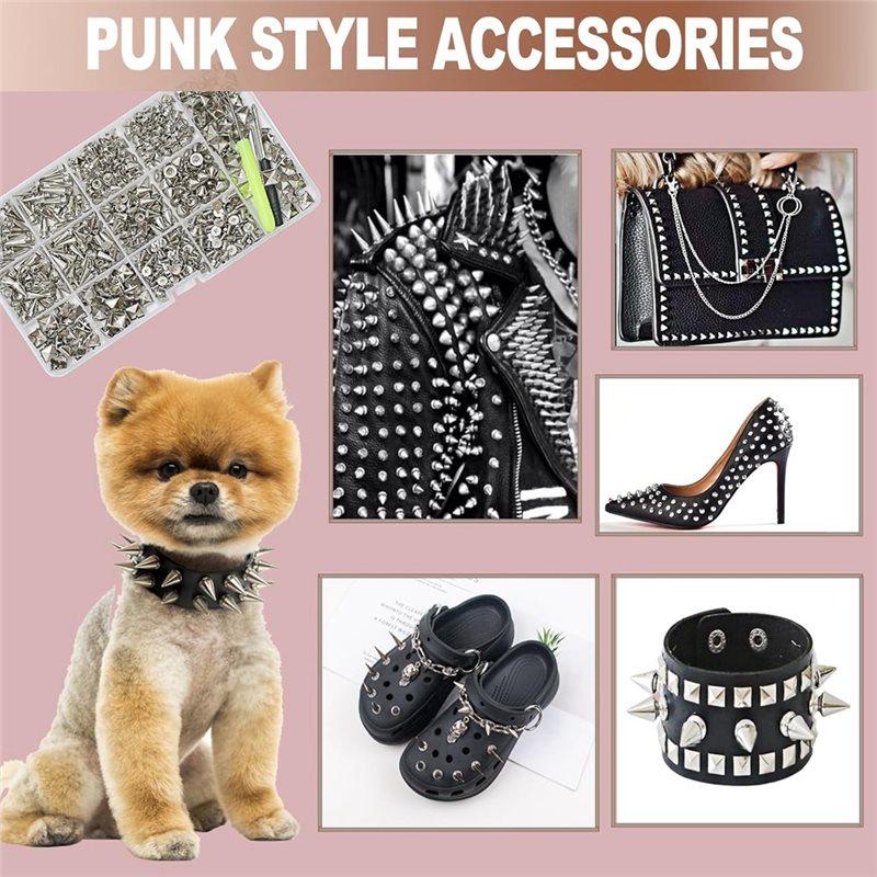 Gute quadratische Pyramidennieten und 8 Größen Kegelspikes, 600 Stück Metall-Baumspikes-Kit für Kleidung Punk