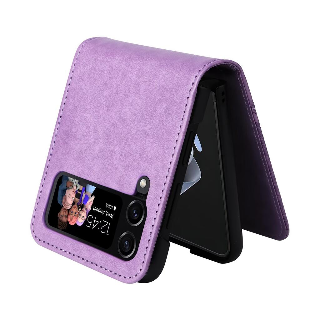 Suitable for Samsung Z Flip4 Mobile Phone Case Z Flip3 Folding Mobile Phone Solid Color Embossed Insert Card Anti-drop Protective Case