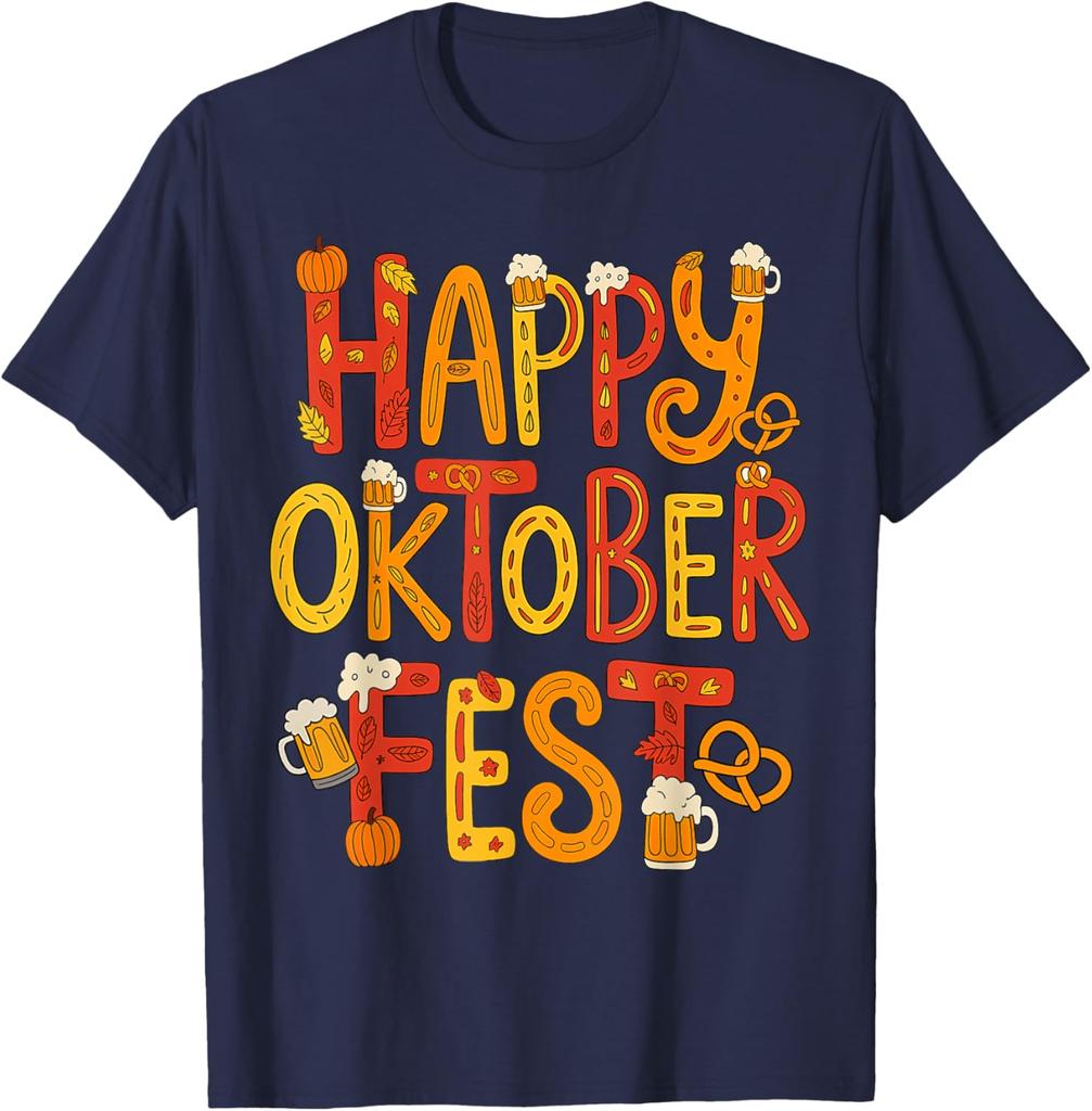 Glückliches Oktoberfest Bier Brezel Kürbis Festlich Herren Damen T-Shirt Mode Lässig Baumwolle Grafik T-Shirts Streetwear Oberteile T-Shirt