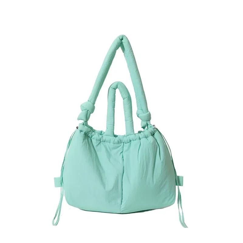 

Drawstring Style Casual Niche Design Tote Bag sweet Single Double Dual-use Bags Fashiable Large Capacity Light Shoulder Bag озеро синього кольору