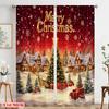 2pcs,2D Plane Printing Window Curtain Merry Christmas Village Scene Polyester Fabric (without Rod) All Seasons Perfect for