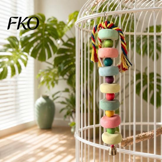 Parrot Beak Grinding Stone Stone, Colorful Beaded Chew Toy with Bell, Birdcage Cage Accessories Hanging for African Grey Cockatiels