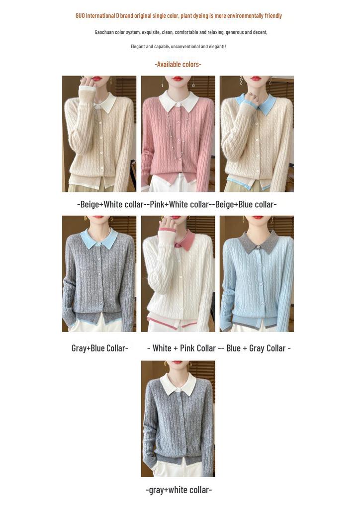Women's Autumn Knitted Wool Cardigan with Doll Collar – High-End Fashion Sweater Coat