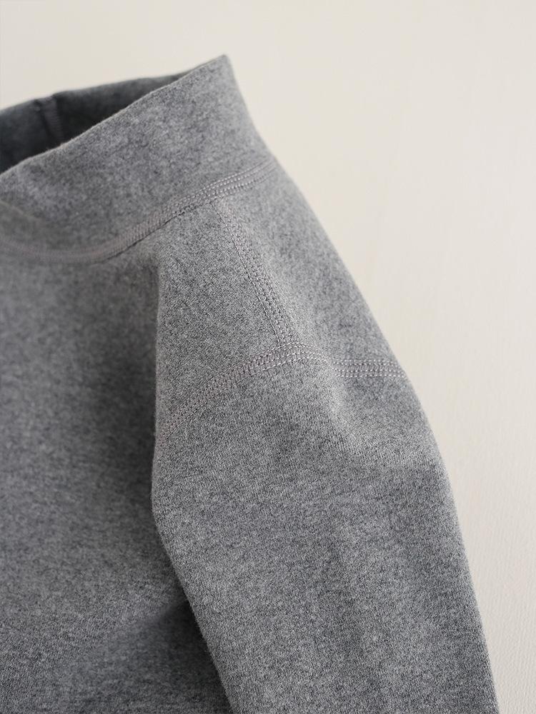 Kids' 320g Pure Cotton Mid-Neck Stretchy Base Layer Shirt - Solid Color for Boys & Girls