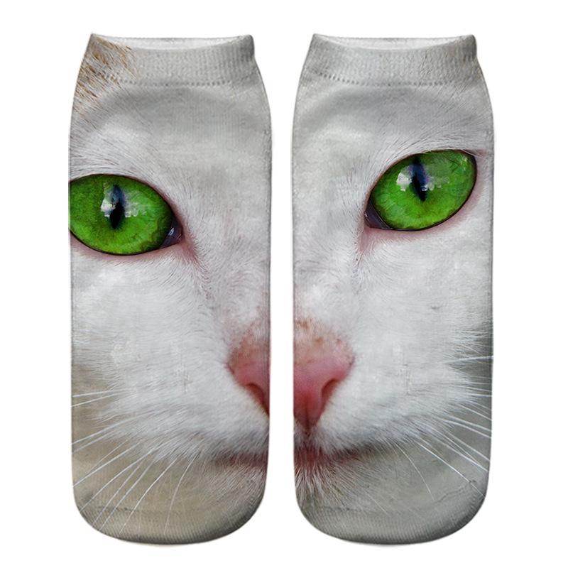 3D Cat Eye Printed Short Socks - Unisex Animal Design, Personalized Thermal Transfer