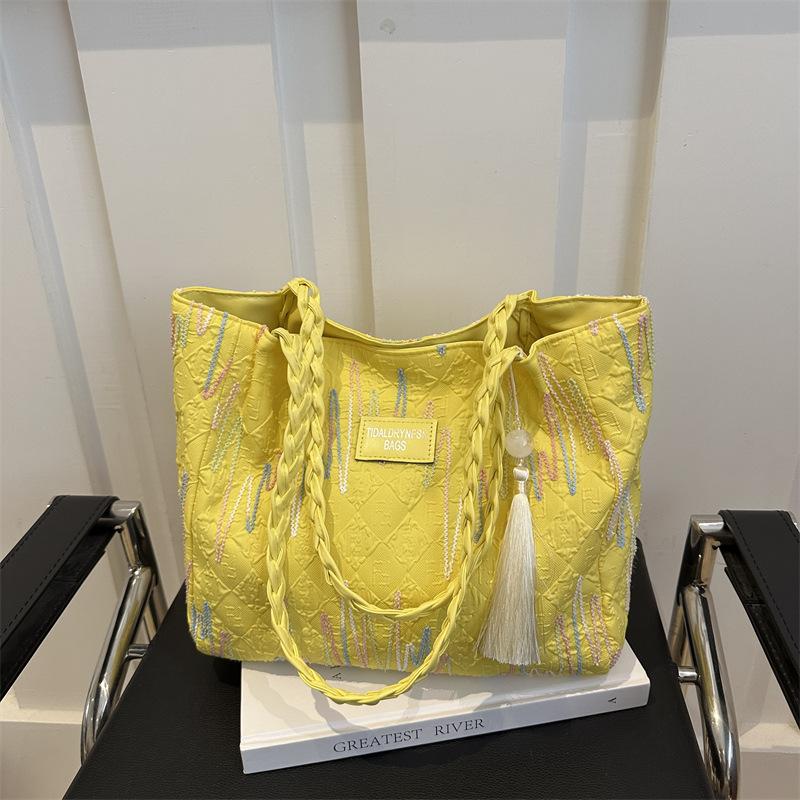 Class Commuting Simple And Fashionable Large-Capacity Bag Women'S Casual Striped Shoulder College Student Tote Bag