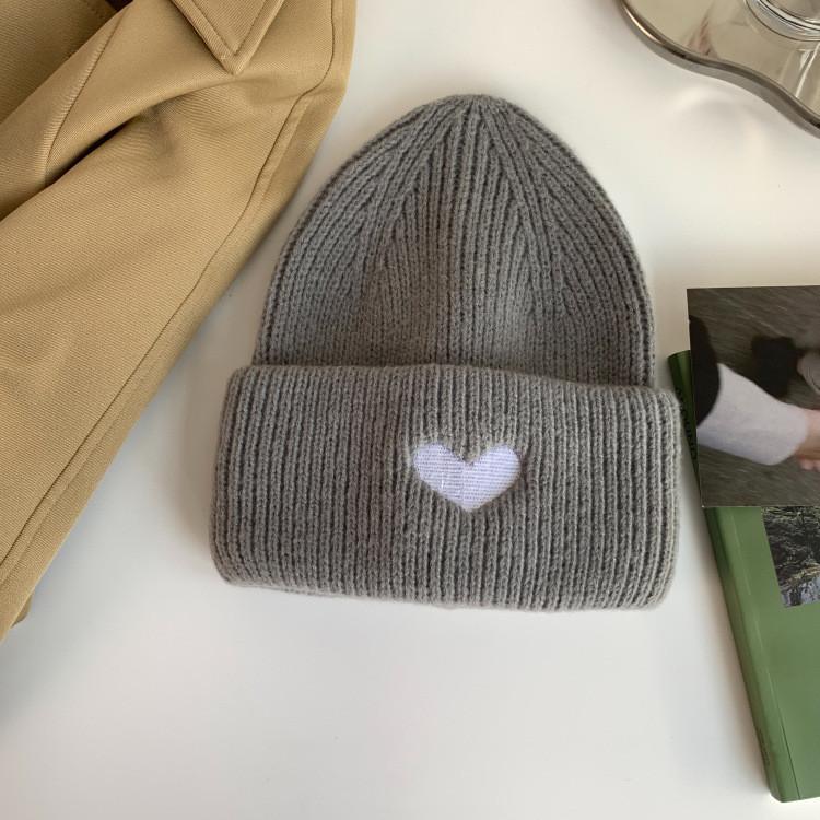 Fashionable Acrylic Beanie Hat With Embroidered Heart Design And Insulation For Cold Seasons