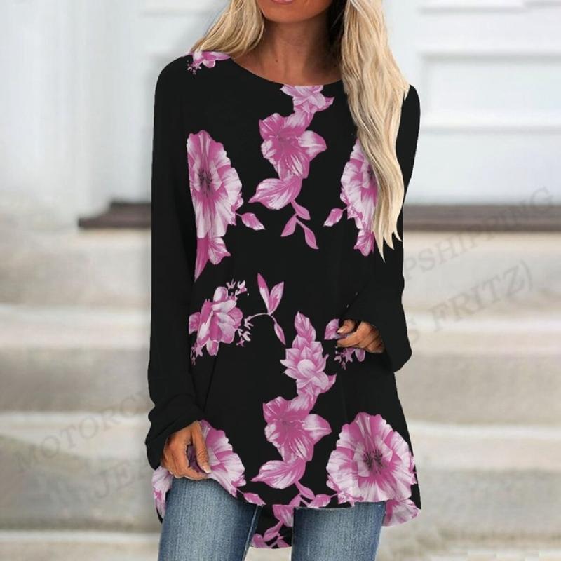 Floral T Shirts Graphic 3d Print Long Sleeve T-shirt Women Fashion T-shirt Long Tshirt Women Tops Long Sleeve Tunics Flower Tops