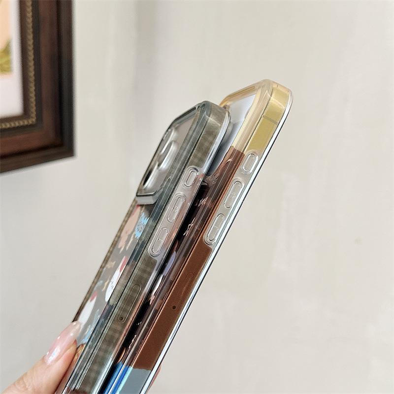 Plaid Scarf Design Case for iPhone 17, 16ProMax, 15, and 14 with Cat and Dog Theme.