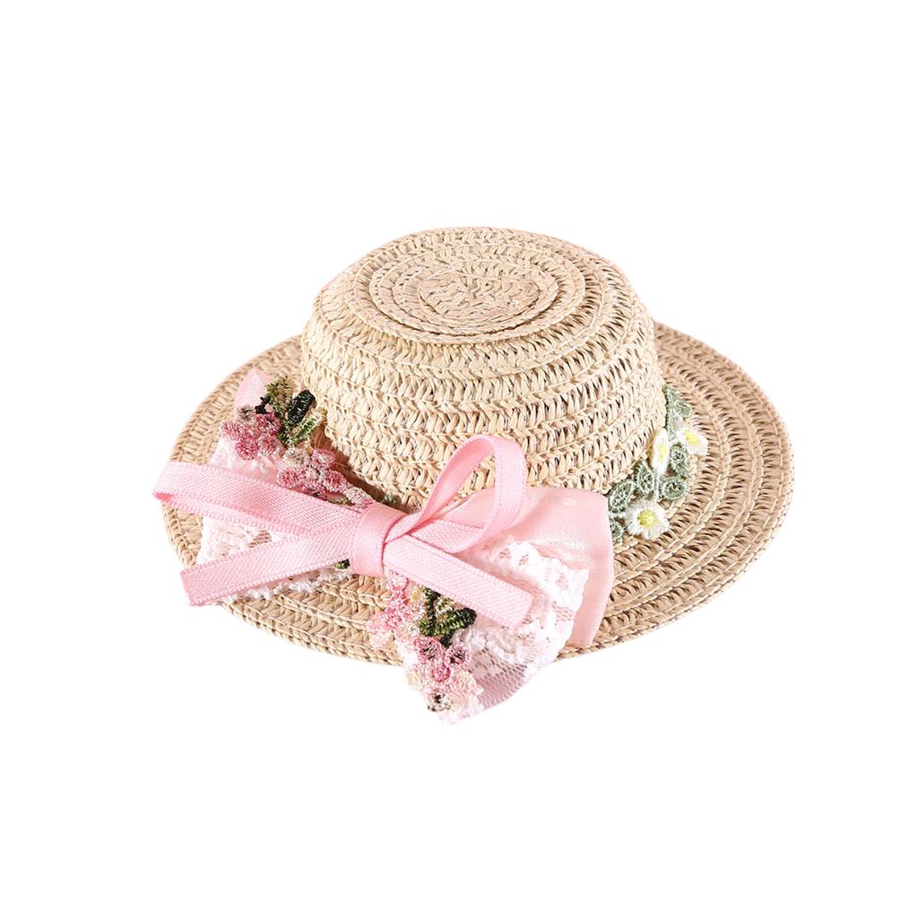 Puppy Straw Hat Dogs Sunbonnet with Ribbon Bow Supplies Collar Flower Hat Summer Hat with Strap Lace Belt