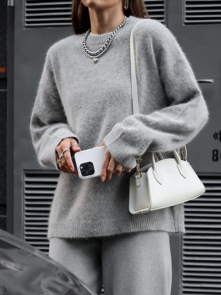 Autumn Winter Women's Knitted Sweater Wool Mohair Thin Gray Jumper Oversize Basic Pullover Women Red Vintage Sweaters for Women