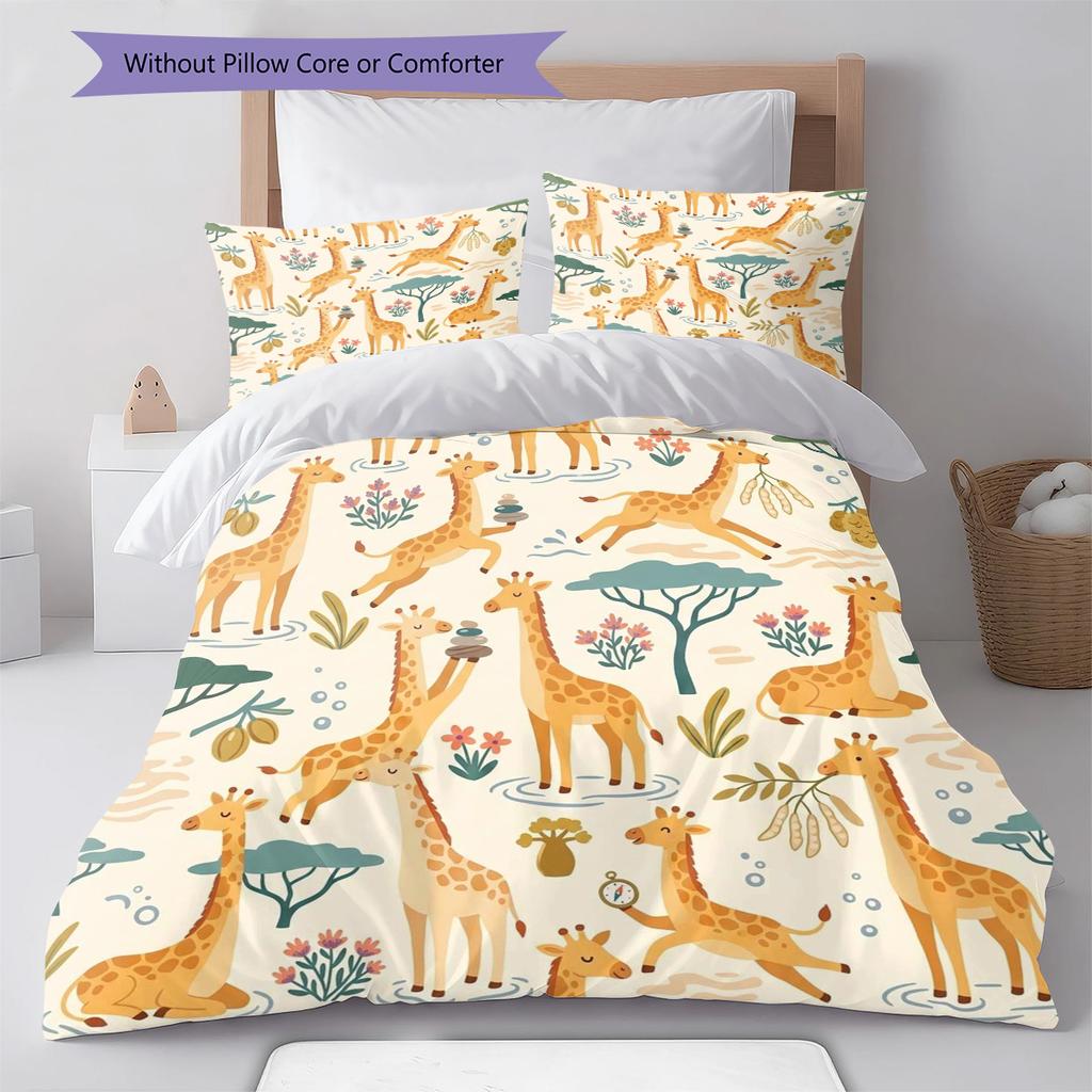 giraffe Pattern Bedding Quilt Set Quilt Cover Pillowcase Home Decoration Birthday Gift (1 * duvet cover + 2 * pillowcase, without core)