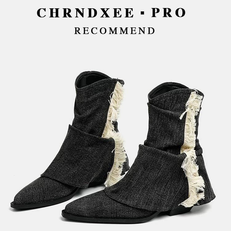 Beginning Series Shu Pants Boots Fried Street Fringed Retro Western Cowboy Boots Piled High Heels Autumn and Winter Pointed Sleeve Short Boots Women