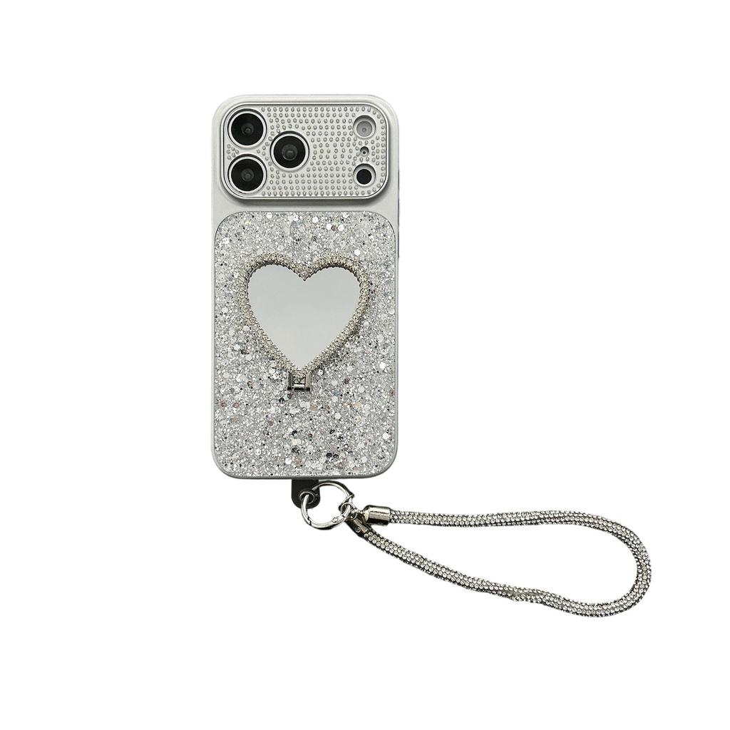 Applicable To Apple 17proMax Glitter Epoxy Mobile Phone Case Love Mirror iPhone16 Lens Rhinestone 15 Protective Case