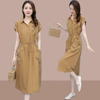 Abito alla moda e traspirante in cotone ricamato taglie forti per donna