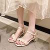 Fairy Style Solid Color Versatile Open-toed Sandals Summer 2025 New French Temperament Cross Word with High Heels