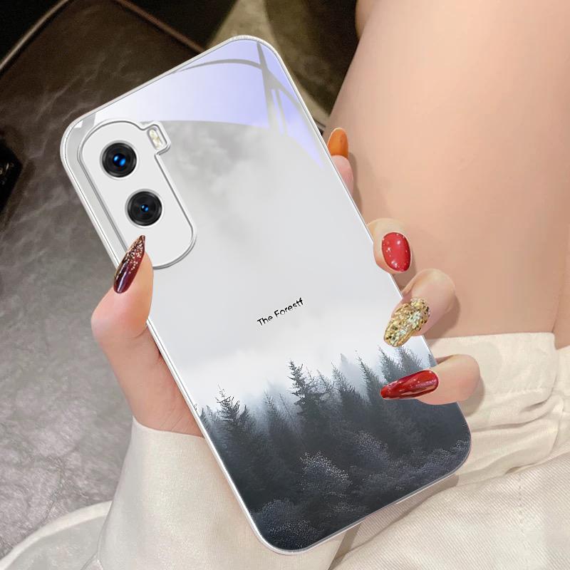 Misty Forest Black For Honor 200 90 8X 9X Pro Lite P50 P40 Nova 10 11i P60 Magic4 6 Mate 20 50 Tempered Glass Phone Case
