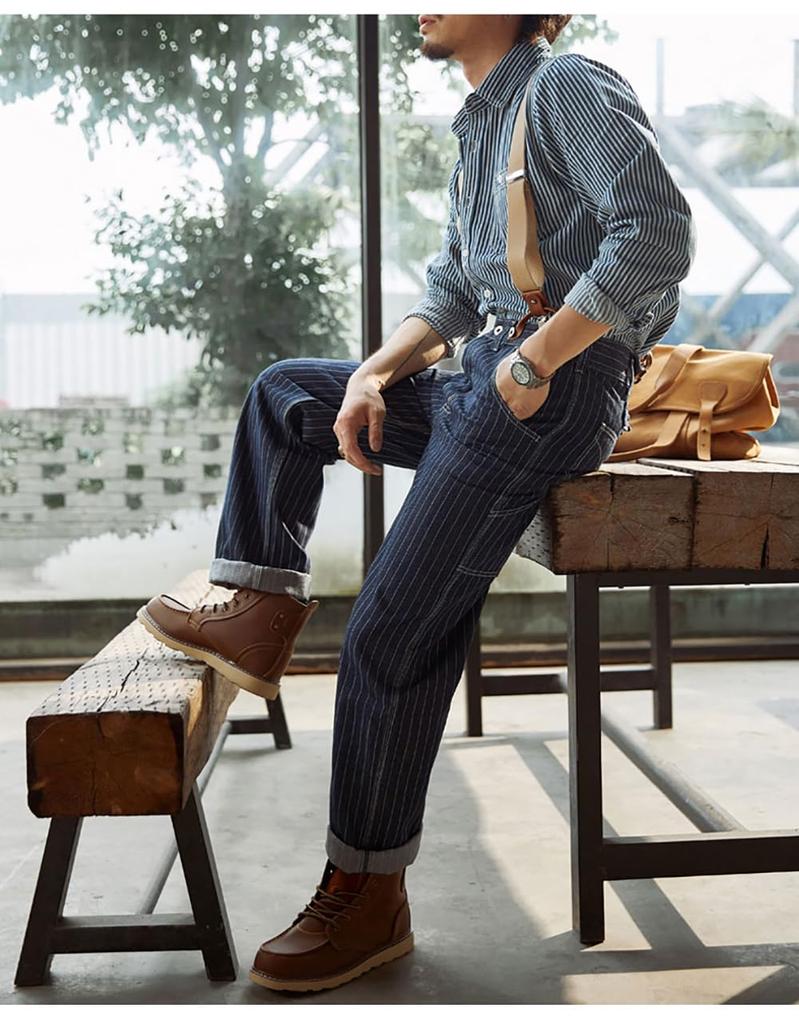 Jeans with Denim Striped Loose Sizes Striped [NBLL] Men's Suspenders, Pants, Overalls, Pattern, Workwear, All-in-One, Wide-Leg Pants, Unisex, Stretch,