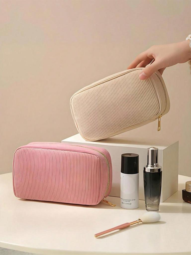 1 corduroy makeup bag, minimalist women's zipper travel bag, lip gloss organizer, brush storage bag, large-capacity small bag