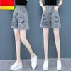 Summer Women's High Waist Wide Leg Ripped Shorts Straight-Cut Four-fifths Denim Pants