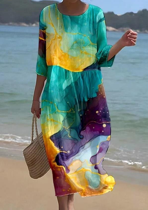 European and American New Large-size Dress Women's Clothing Seaside Vacation Printed Loose Long Dress