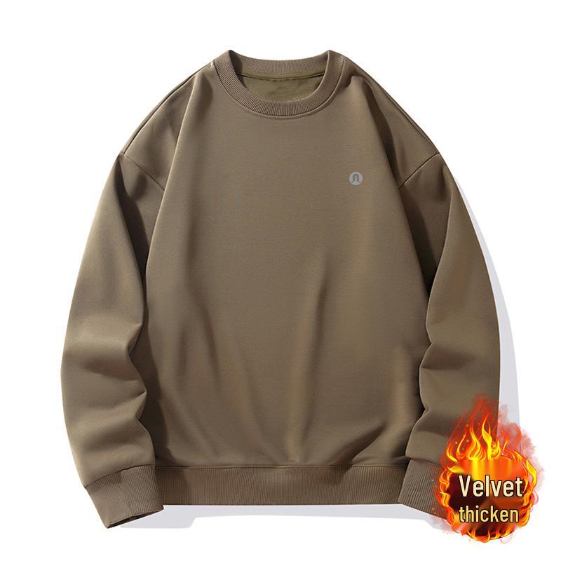 Lulu Men's Plus Velvet Round Neck Hoodie 2025 Autumn/Winter, Long Sleeve Couple Style Pullover.