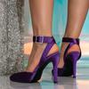Fashion Purple Satin Designer Women Pumps Sexy Pointed Toe Rhinestone Buckle Ankle Strap High Heels Dress Shoes Spring Heeled Sandals
