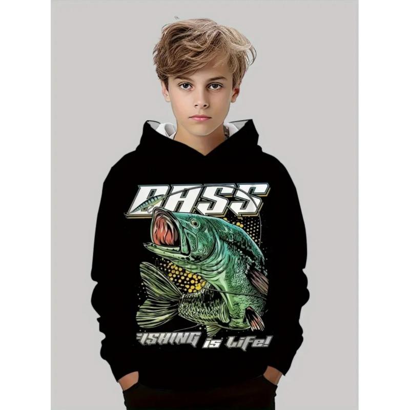 Drengetøj Fiskeprint Børnehættetrøjer Løs Afslappet Børne sweatshirt Mode Toppe Udendørs Komfortabelt Børnetøj