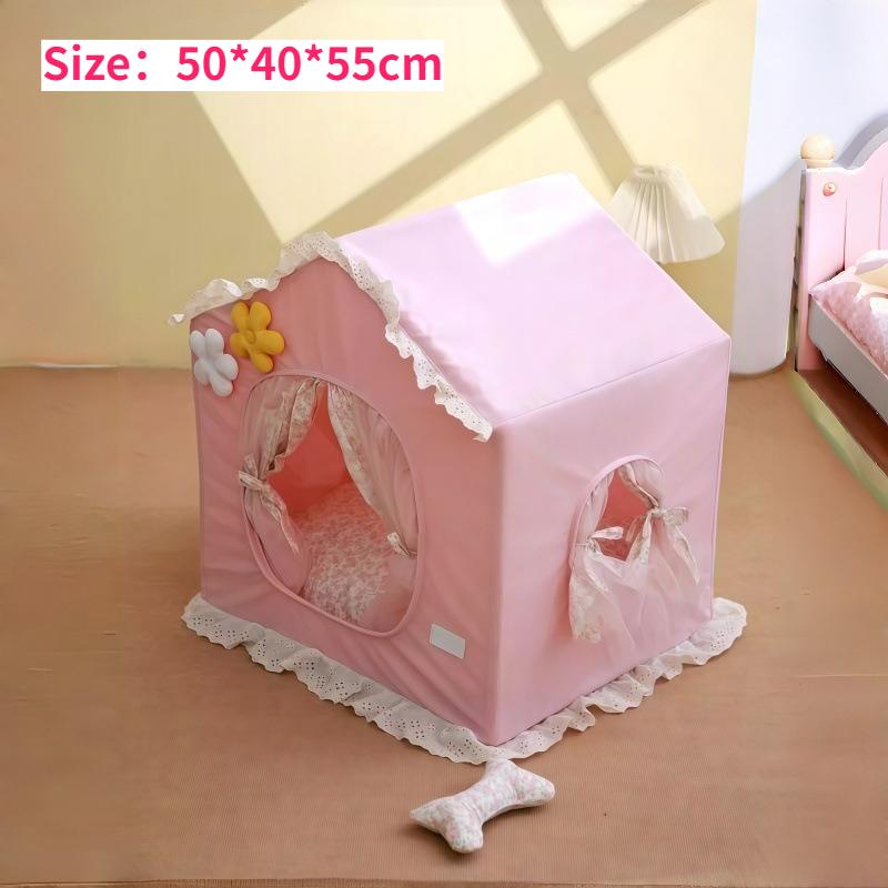 

Princess Style Beds with Lace Trim Washable Dog Cat House All Seasons Animal Tent with Removable Cushion Dogs Puppy Houses 50X40X55 cm