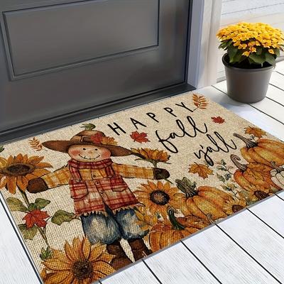 1Pcs Pumpkins SunflowersPattern Floor Mat Modern Kitchen Polyester Rug, Non-Slip Colorful Indoor Carpet, For Home Bathroom Bedroom Living Room Decor