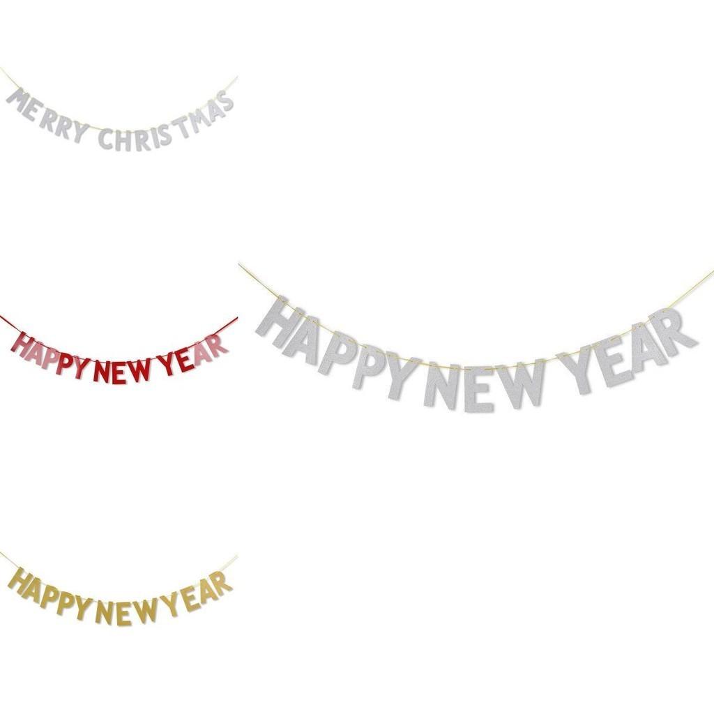 Festive Merry Christmas Happy New Year Banner Bunting For Home Party Decor