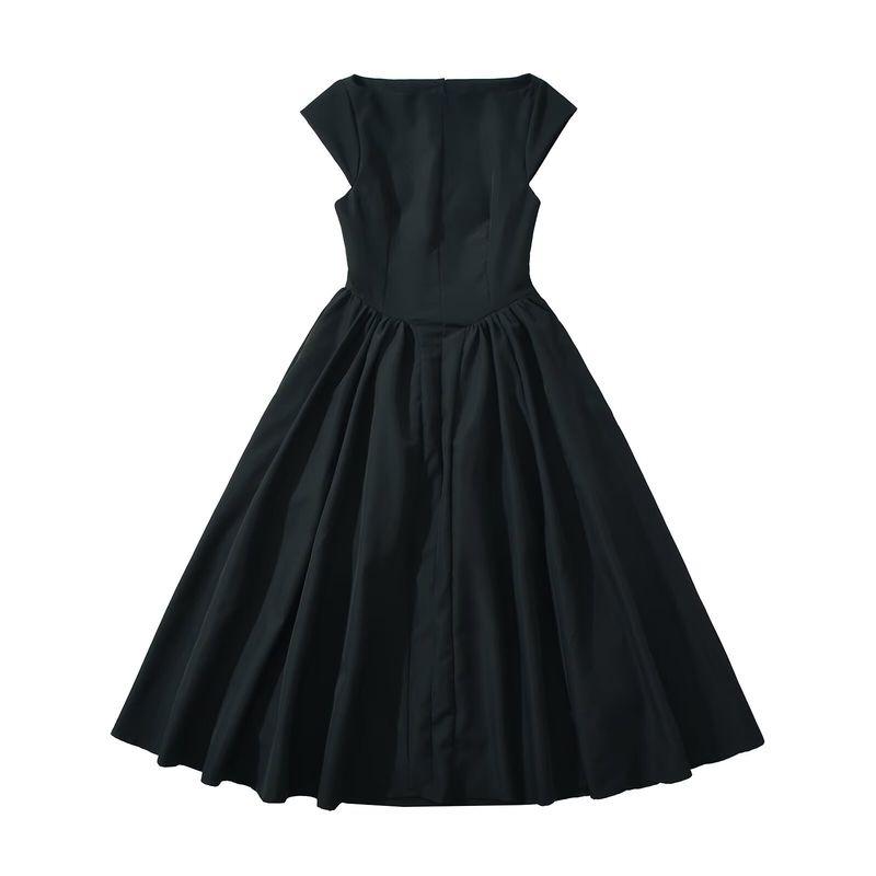 

Kaslead New Arrival Women s Clothing Fashion Style Fashion French Style without Straps Chinese Mesh Patchwork Dress BLACK BLUE L