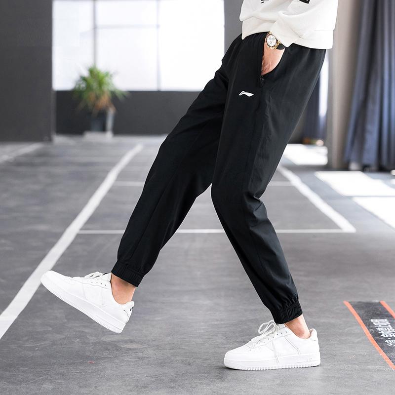 Li-Ning Pattern Quick-Dry Breathable Loose Short Sleeve T-Shirt And Sports Pants Casual Sports Set Men Sets White Black AHSR340-11+AYKS467-1