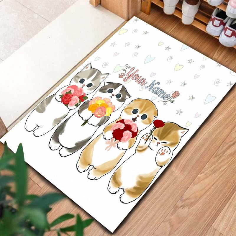 Floral Paws Collection Custom Name Carpet Rug For Living Room Bedroom Home Sofa Decoration Kids Play Nonslip Floor Mat