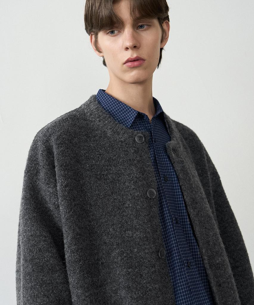 Draw Fit Wool Blend Hairy Knit Cardigan [D.Grey]