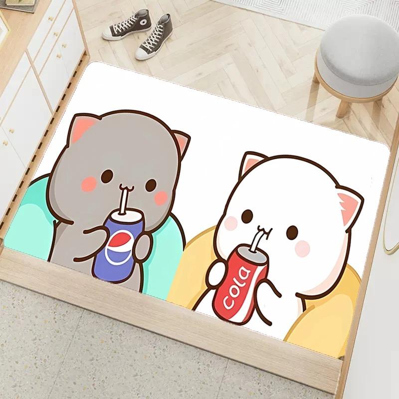 Cute peach mochi print entrance door mat non-slip absorbent bathroom cartoon rug home bedroom kawaii room decoration