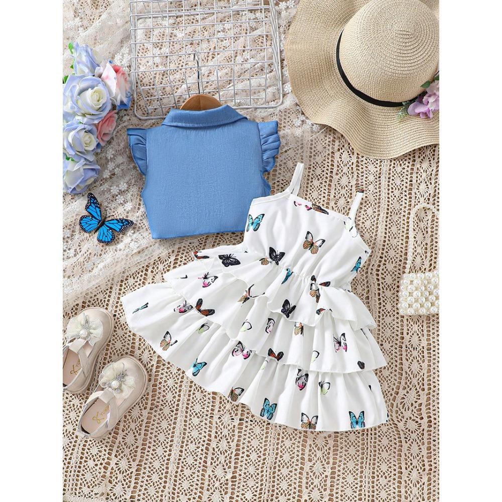 Sweet Girls Baby Dress Set Foreign-style Printing Summer Children 6M-3Y Cake Skirt