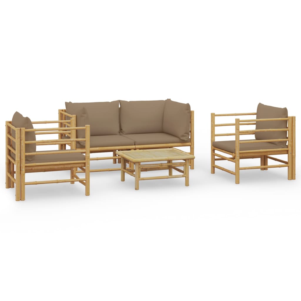 5 piece garden lounge set with cushions taupe bamboo