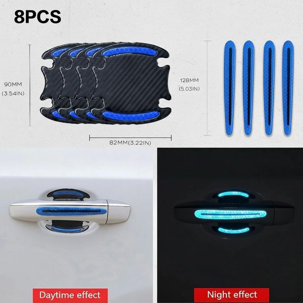 

8Pcs Universal Car Door Handle Scratch Protector Sticker Cover Guard Protective Film Safety Reflective Strips синій