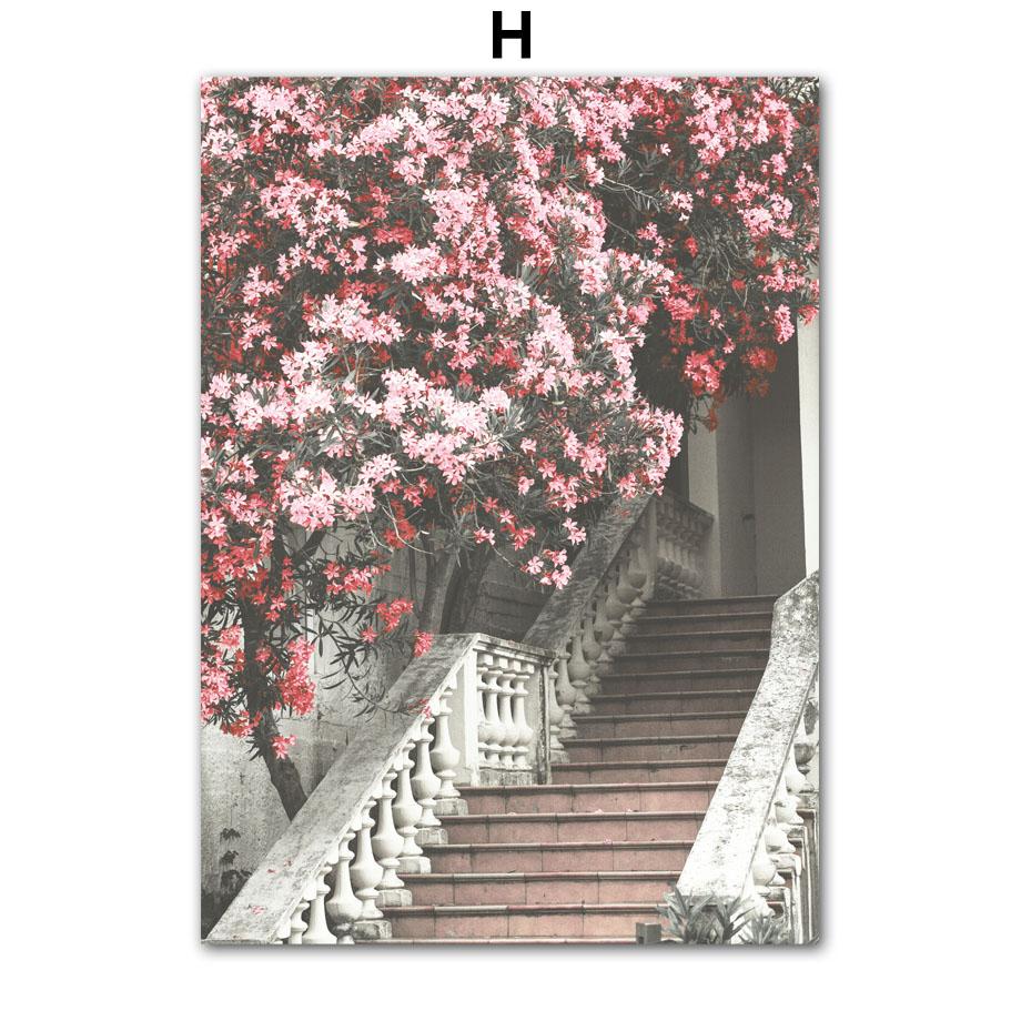 Paris City Pink Peach Blossom Vintage Car Bike Wall Art Canvas Painting Living Room Decoration Posters And Prints Wall Picture
