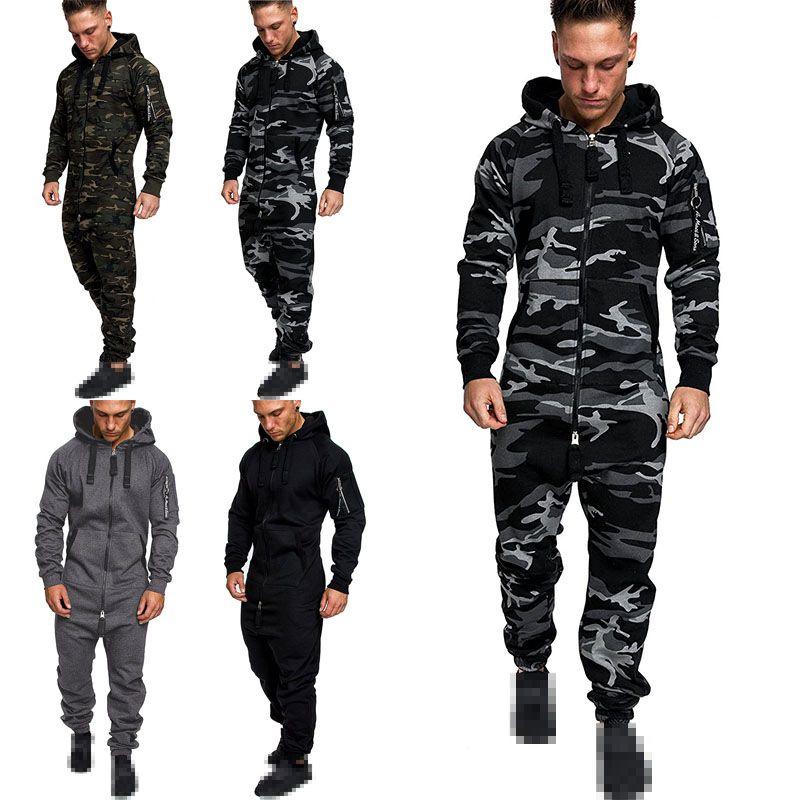 Herren Camouflage Jumpsuit mit Kapuze und Reißverschluss Perfekt für den täglichen Gebrauch
