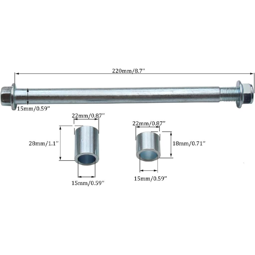 15mm 220mm / 8.7 inch Front Rear Wheel Axle Spacer For Motorcycle Moped Scooter