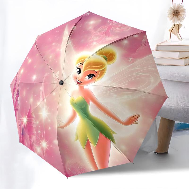 Tinkerbell, Fantasy Themed Automatic Opening and Closing Umbrella, Brightly Colored 8-rib Portable Umbrella, Suitable for Men and Women, A Perfect Gif