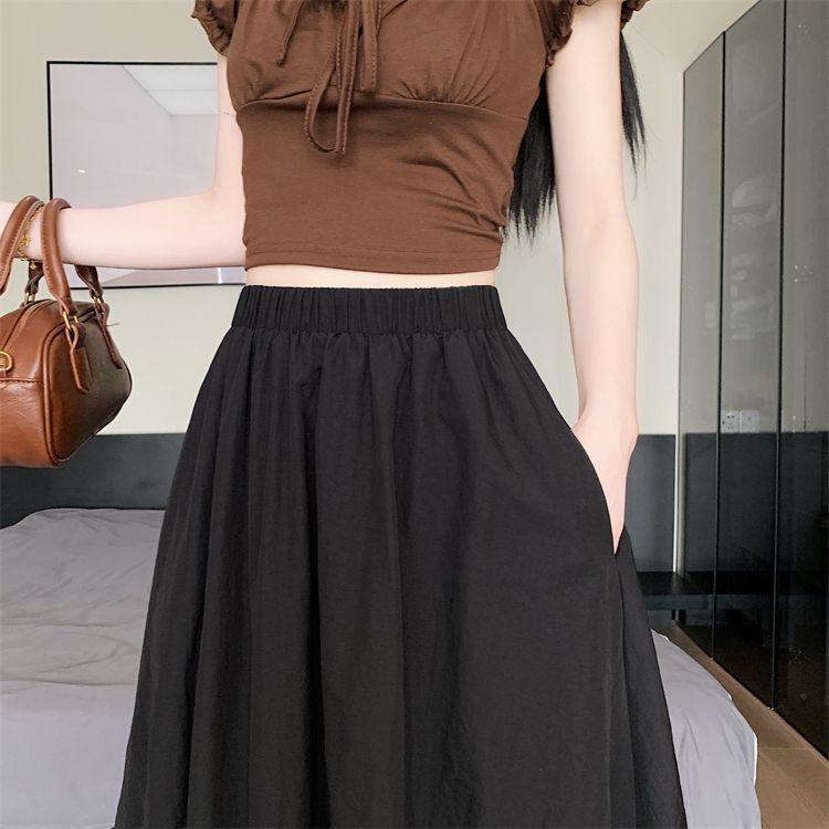 Women's 2025 Summer High Waist A-Line Puffy Flower Bud Midi Skirt