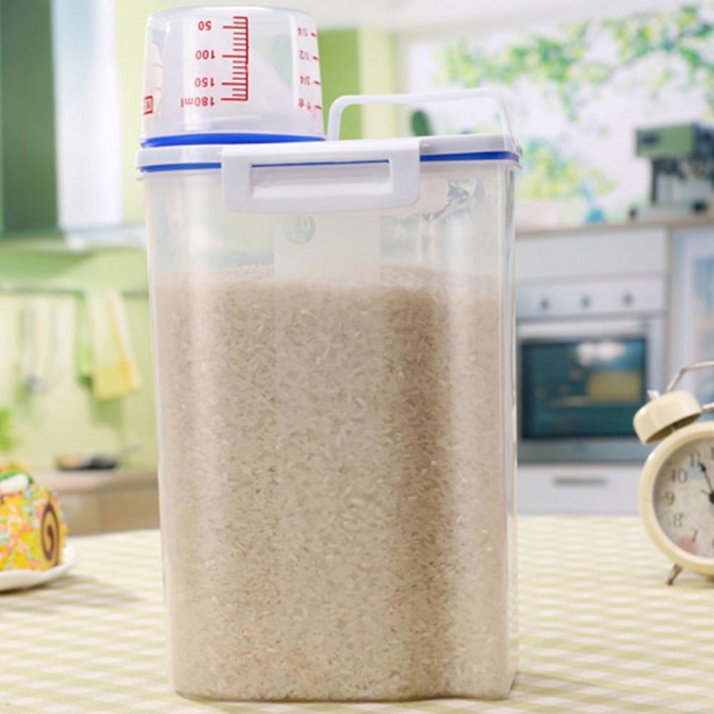 2PCS With Measuring Cup Rice Dispenser Pp Food Storage Barrel  Home Dry Food Storage