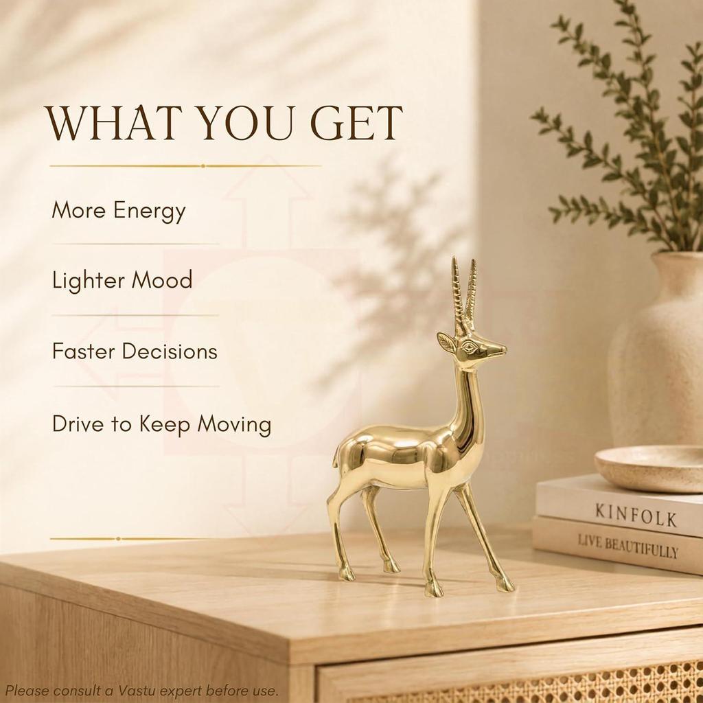Brass Deer Statue | Height-8 Inch Aprrox. Vastu Idol for Home and Office