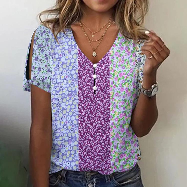 Women Casual V Neck Short Sleeve Pullover T Shirt S