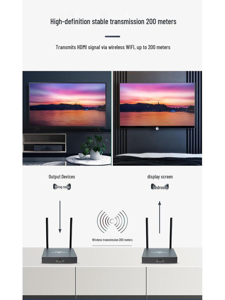 Enterprise-Grade HDMI Wireless Transmitter & Extender: 30-200m, One-to-Many/Many-to-One Screen Projection